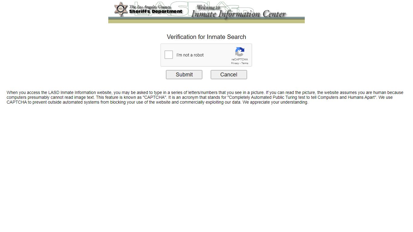 LASD Inmate Information Center - Inmate Search